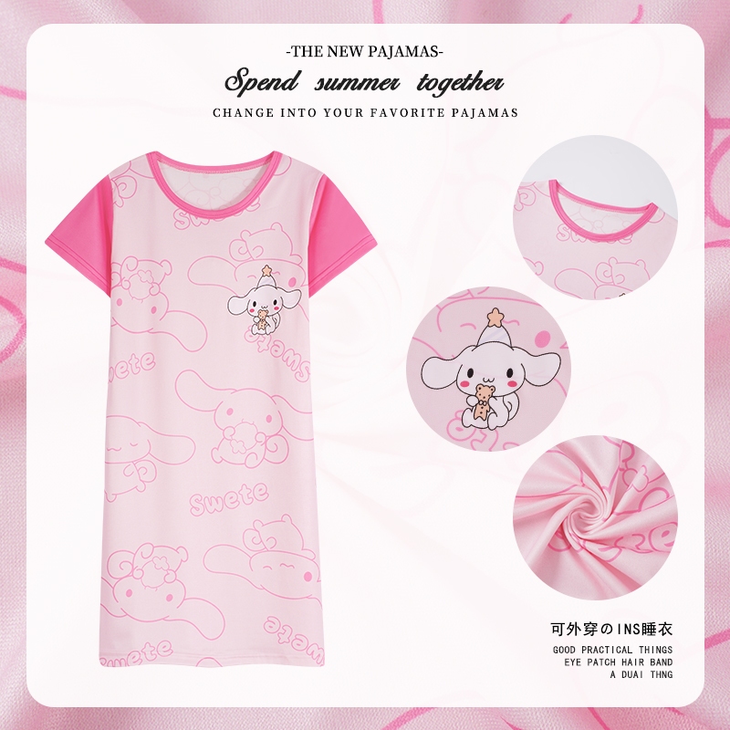 Baby Girl Clothing Short Sleeve Kids Dress Girl Sleepwear Summer Clothes Cartoon Printing Nightdress Girl 女童睡裙