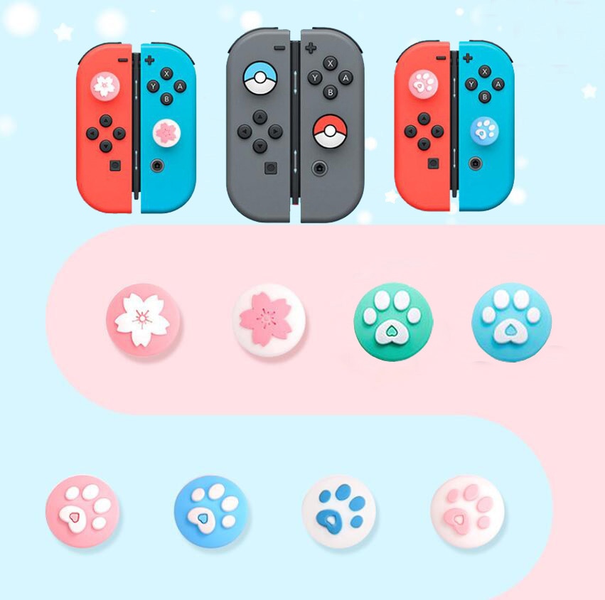 Cute Cat Paw Claw Sakura Thumb Stick Grip Cap Joystick Cover For Nintendo Switch & Nintendo Switch OLED /Lite JoyCon Controller Gamepad Thumbstick Case