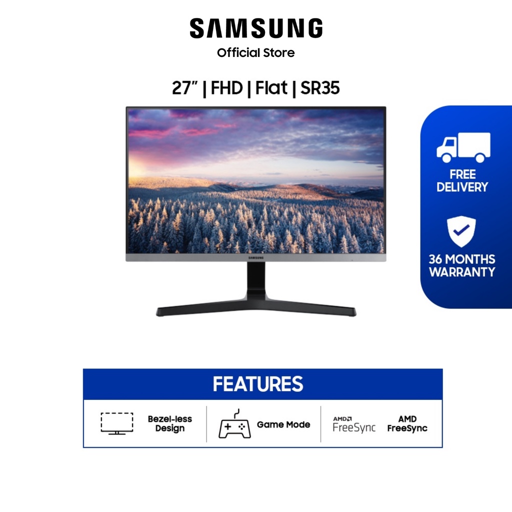 Samsung 27" SR350 Bezel-less LED Monitor / LS27R350FHEXXS / 36 Months Warranty