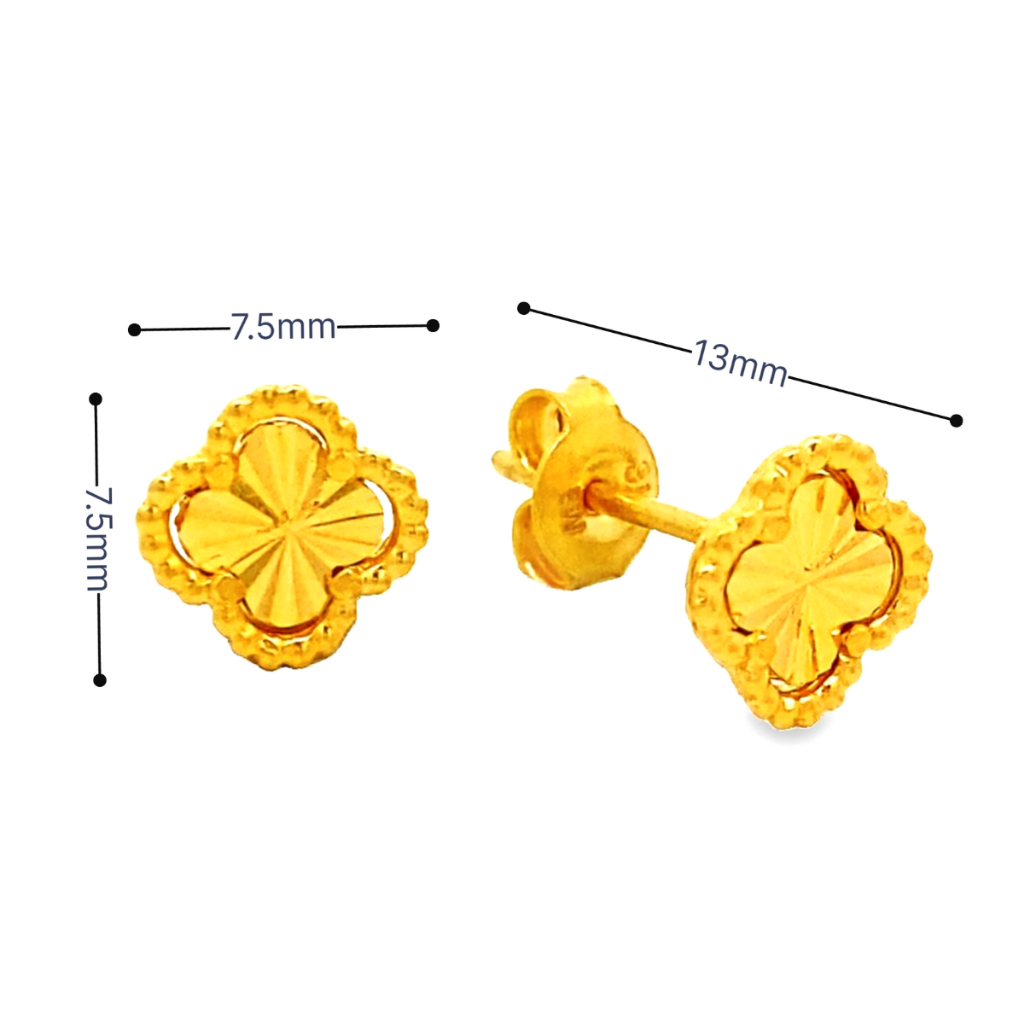 Top Cash Jewellery 916 Gold Clover Design Stud Earrings