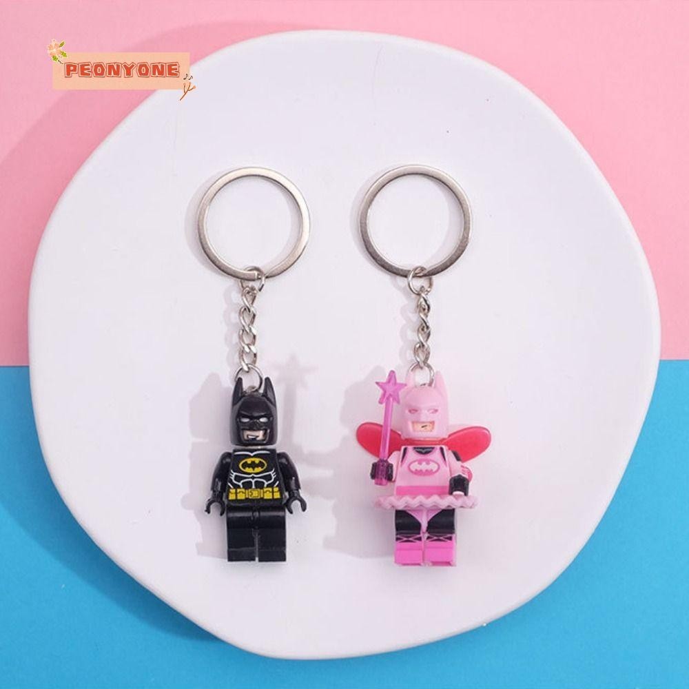 PEONYTWO  Keychain, Small Figures Pink Key Ring, Creative Building Blocks Fairy Batman Heroes Key Lanyards