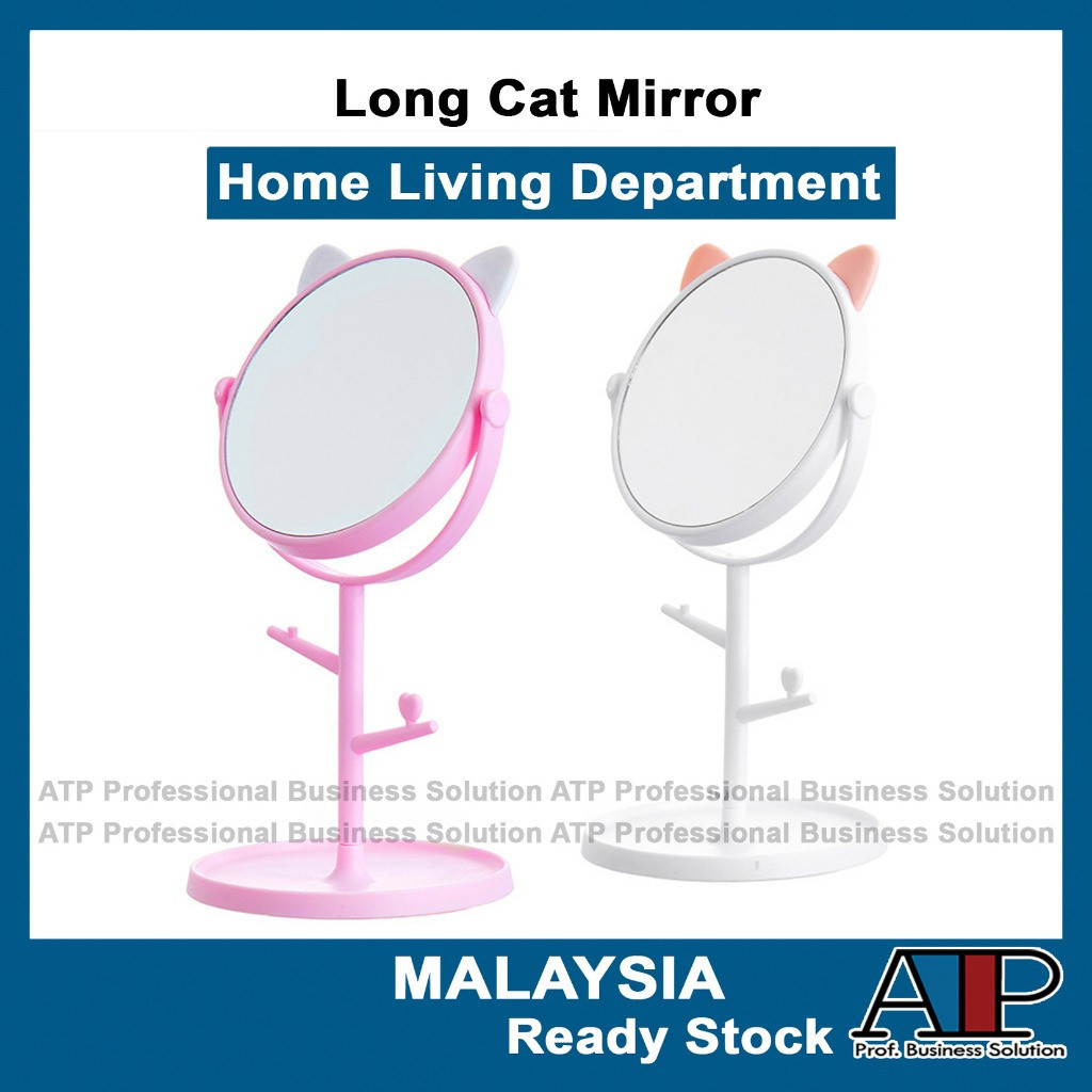 Beauty? Cat Ear Long Stand Kitty Makeup Mirror Rotatable Swivel Desk Mirror Beauty Makeup Mirror Mirror