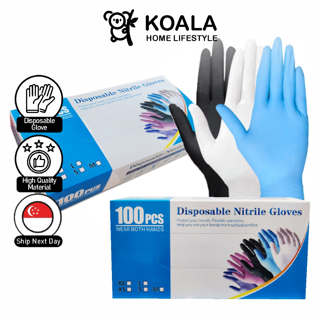 ??Koala Home?Disposable Nitrile Gloves latex gloves Quality Powder-Free Waterproof and Oil-Resistant 100 Pce/Box