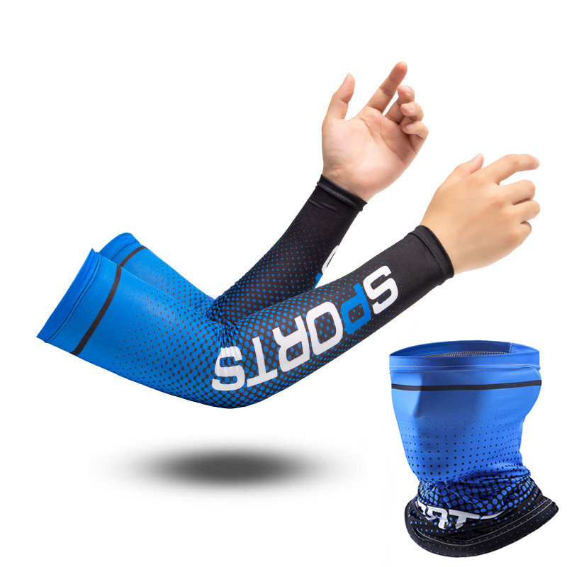 - 1pair Ice Silk Sleeves and Sunscreen Mask ,Cooling Sports Arm Sleeves for Outdoor Activities, Sunscreen Mask For Summer Face Neck UV Protection Ear Scarf